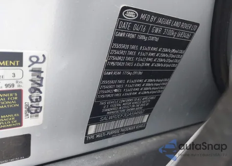 2016 Land Rover Range Rover Sport 5.0L V8 Supercharged/5.0L V8 Supercharged Dynamic z USA, uszkodzony, nr VIN SALWR2EF3GA594587